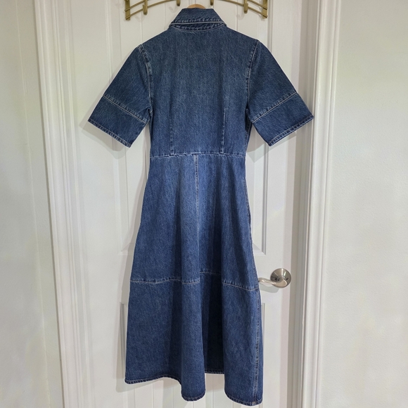 NWOT CO Blue Denim Midi A Line Button Down Dress XS $695 - Picture 3 of 6
